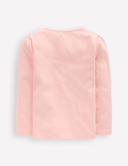 T-Shirt mit Puffärmeln und Applikation-Kreiderosa Schmetterling-2