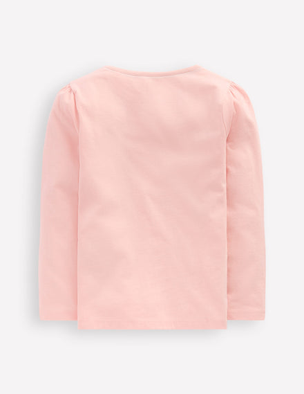 T-Shirt mit Puffärmeln und Applikation-Kreiderosa Schmetterling