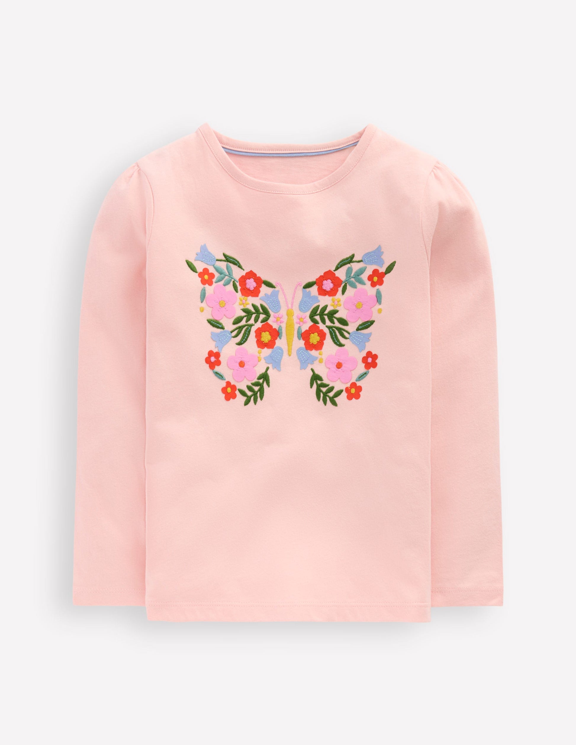 T-Shirt mit Puffärmeln und Applikation-Kreiderosa Schmetterling-1