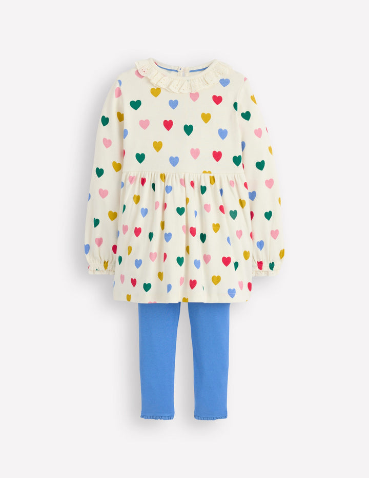Ensemble avec tunique côtelée-Petits cœurs ivoire doux