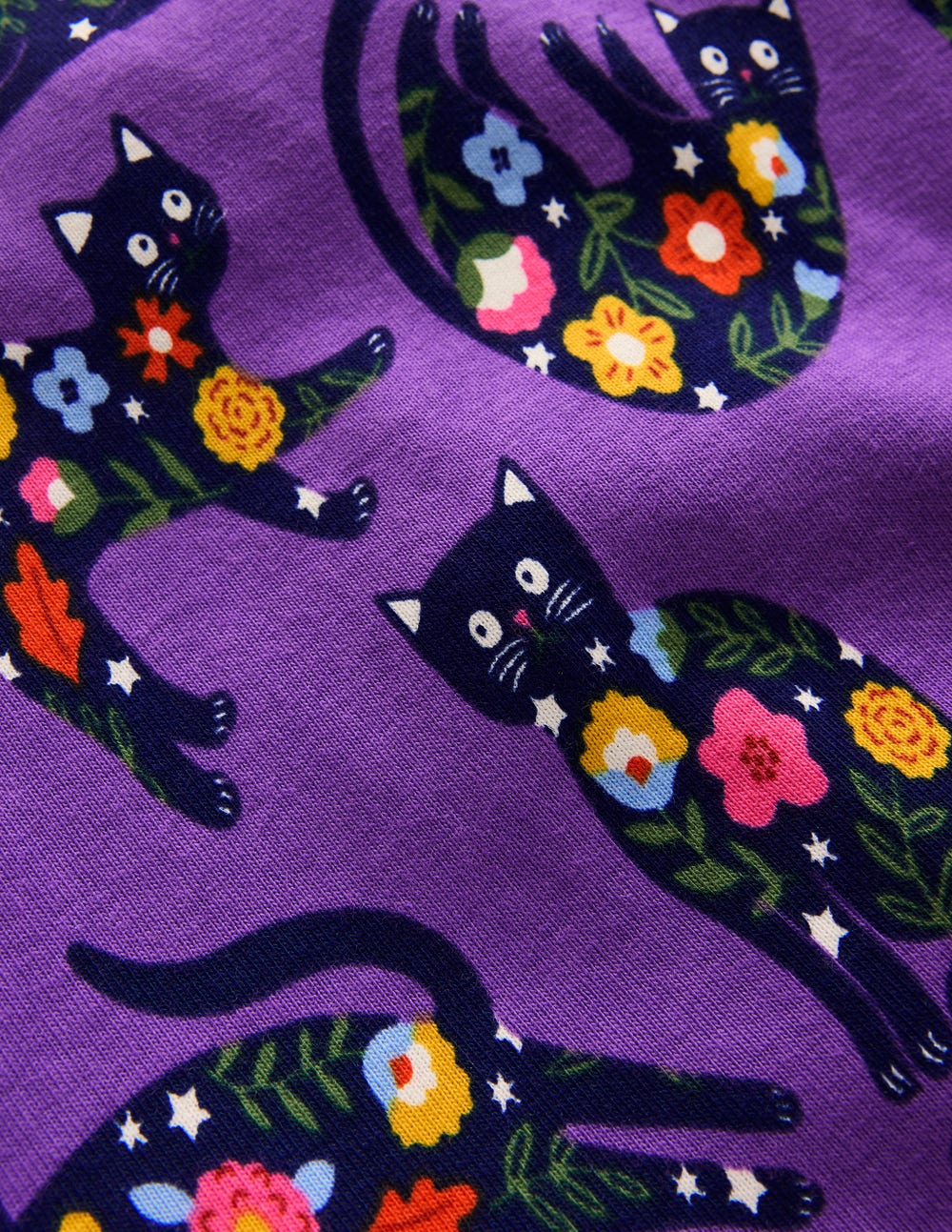 Eng anliegender, im Dunkeln leuchtender Schlafanzug-Violett Katzen-3