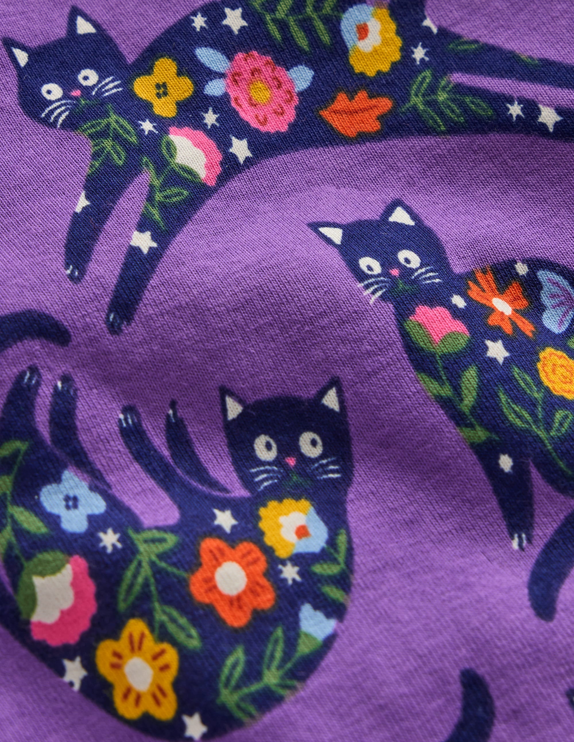 Eng anliegender, im Dunkeln leuchtender Schlafanzug-Violett Katzen - Image 3
