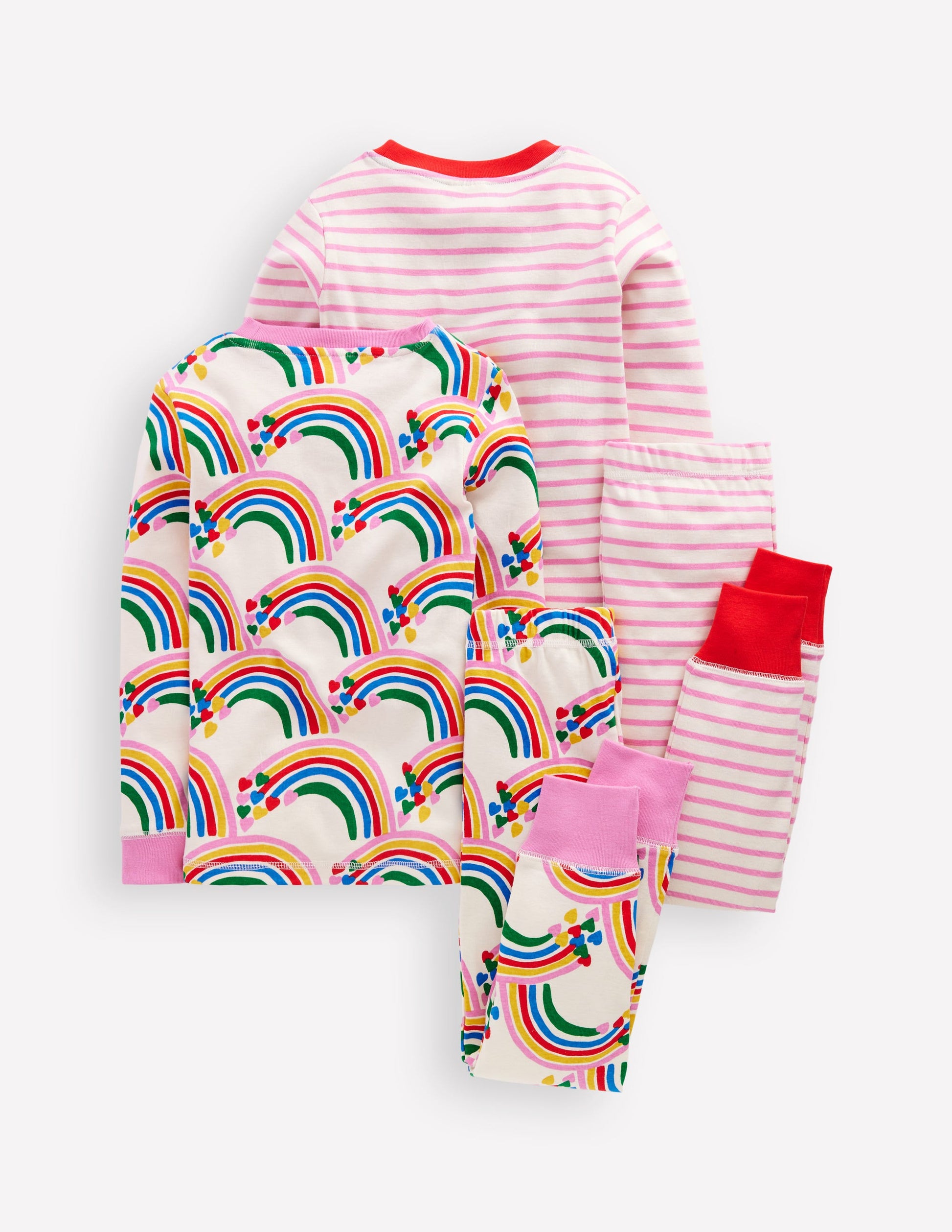 Kuschelige Schlafanzüge im Doppelpack-Haferbeige Meliert Regenbogenherzen-2