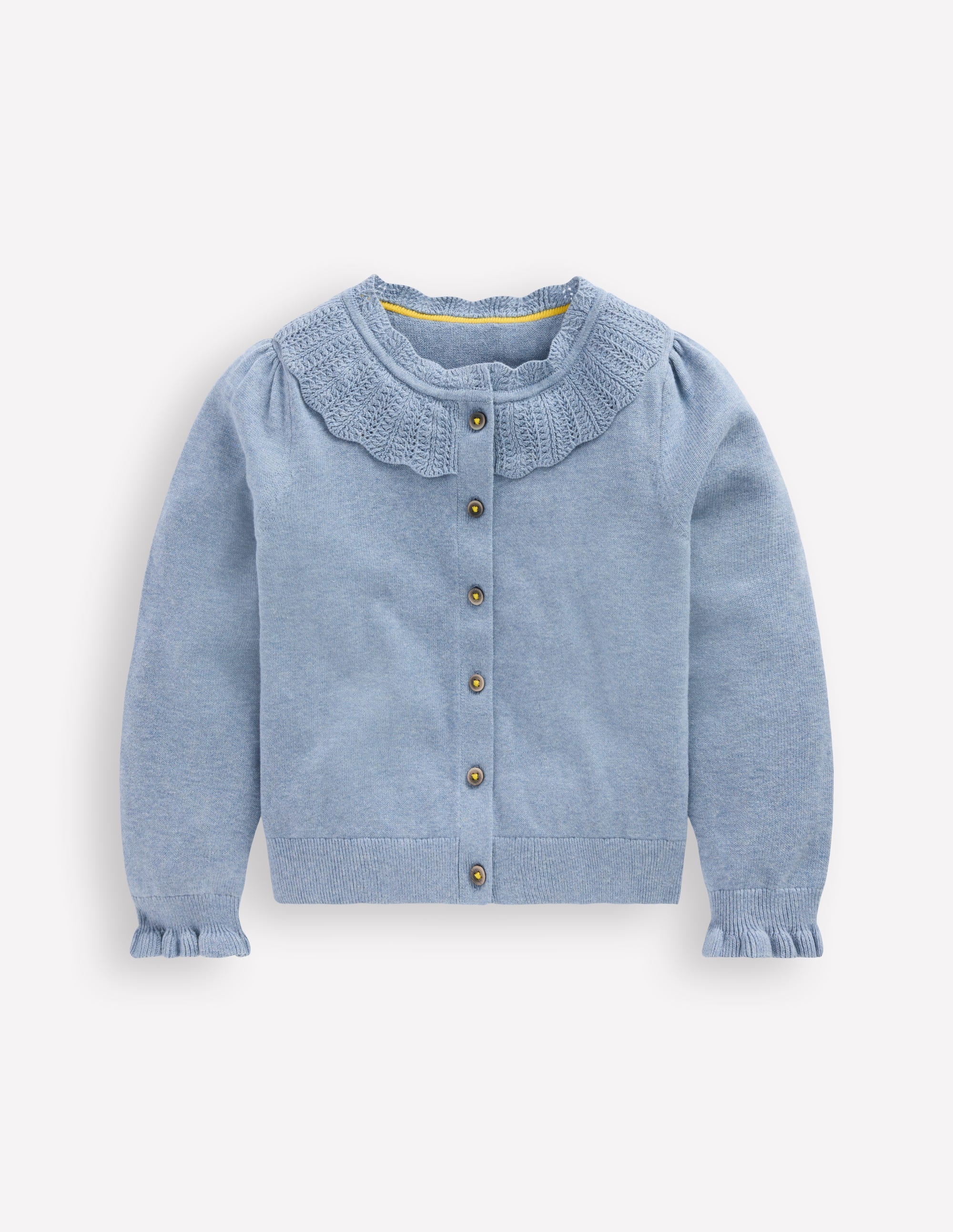 Hübsche Strickjacke mit Rüschen-Gletscherblau Meliert - Image 1
