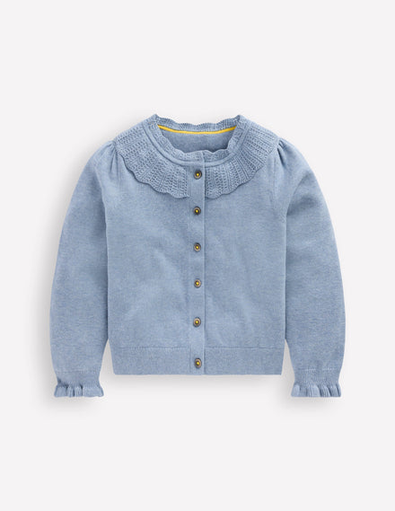 Hübsche Strickjacke mit Rüschen-Gletscherblau Meliert