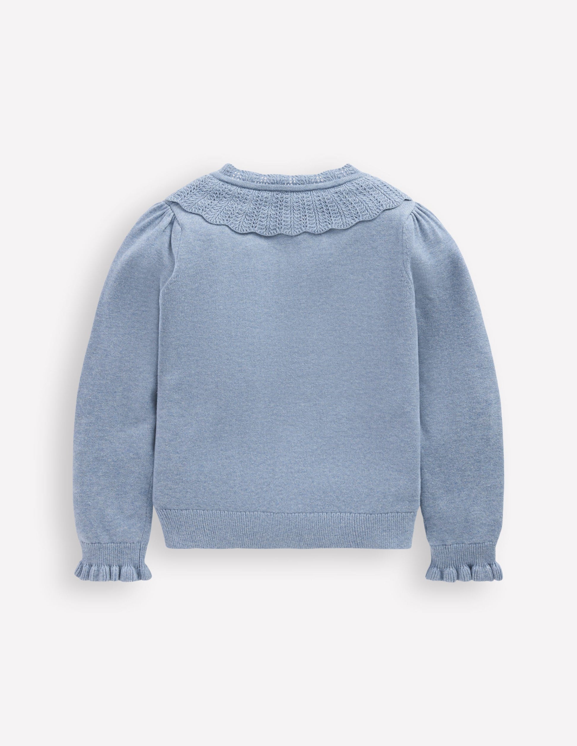 Hübsche Strickjacke mit Rüschen-Gletscherblau Meliert-2