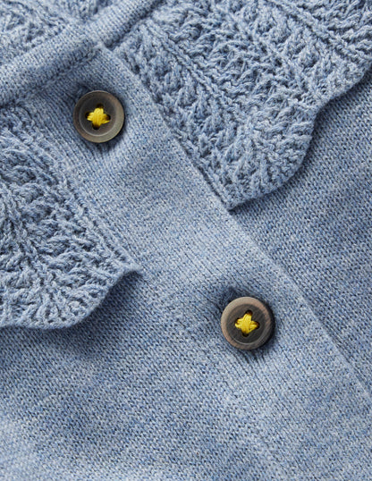 Hübsche Strickjacke mit Rüschen-Gletscherblau Meliert-3