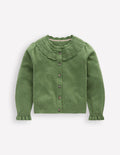 Hübsche Strickjacke mit Rüschen-Safarigrün Meliert