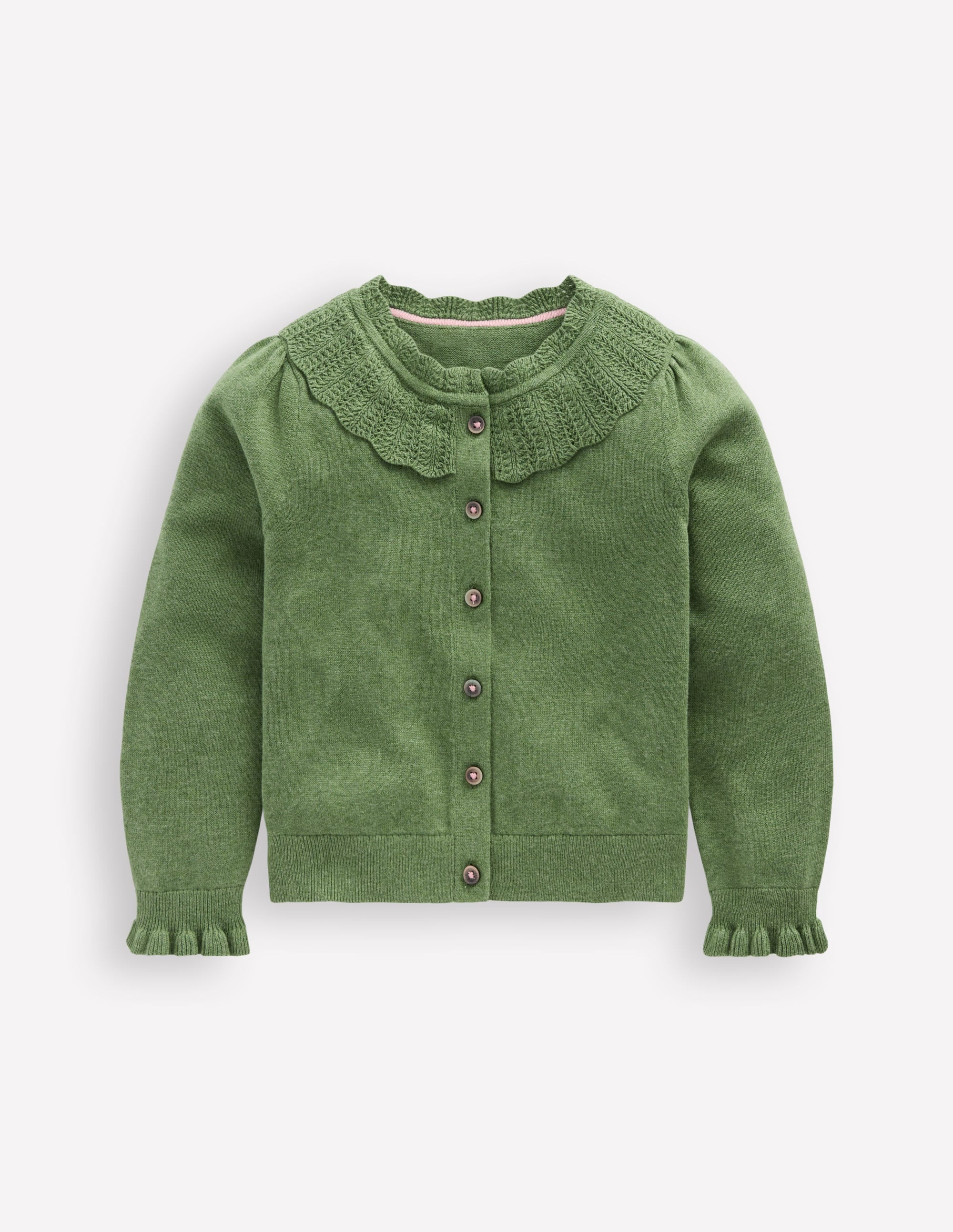 Hübsche Strickjacke mit Rüschen-Safarigrün Meliert - Image 1