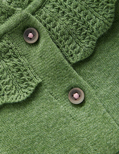 Hübsche Strickjacke mit Rüschen-Safarigrün Meliert-3