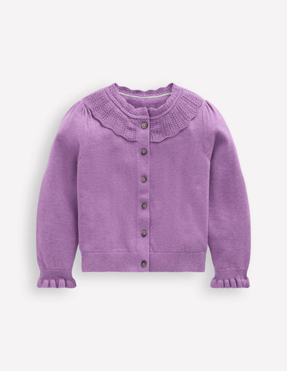 Hübsche Strickjacke mit Rüschen-Asternlila Meliert-1