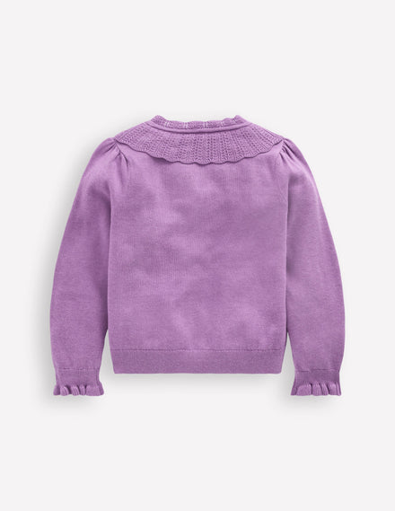 Hübsche Strickjacke mit Rüschen-Asternlila Meliert