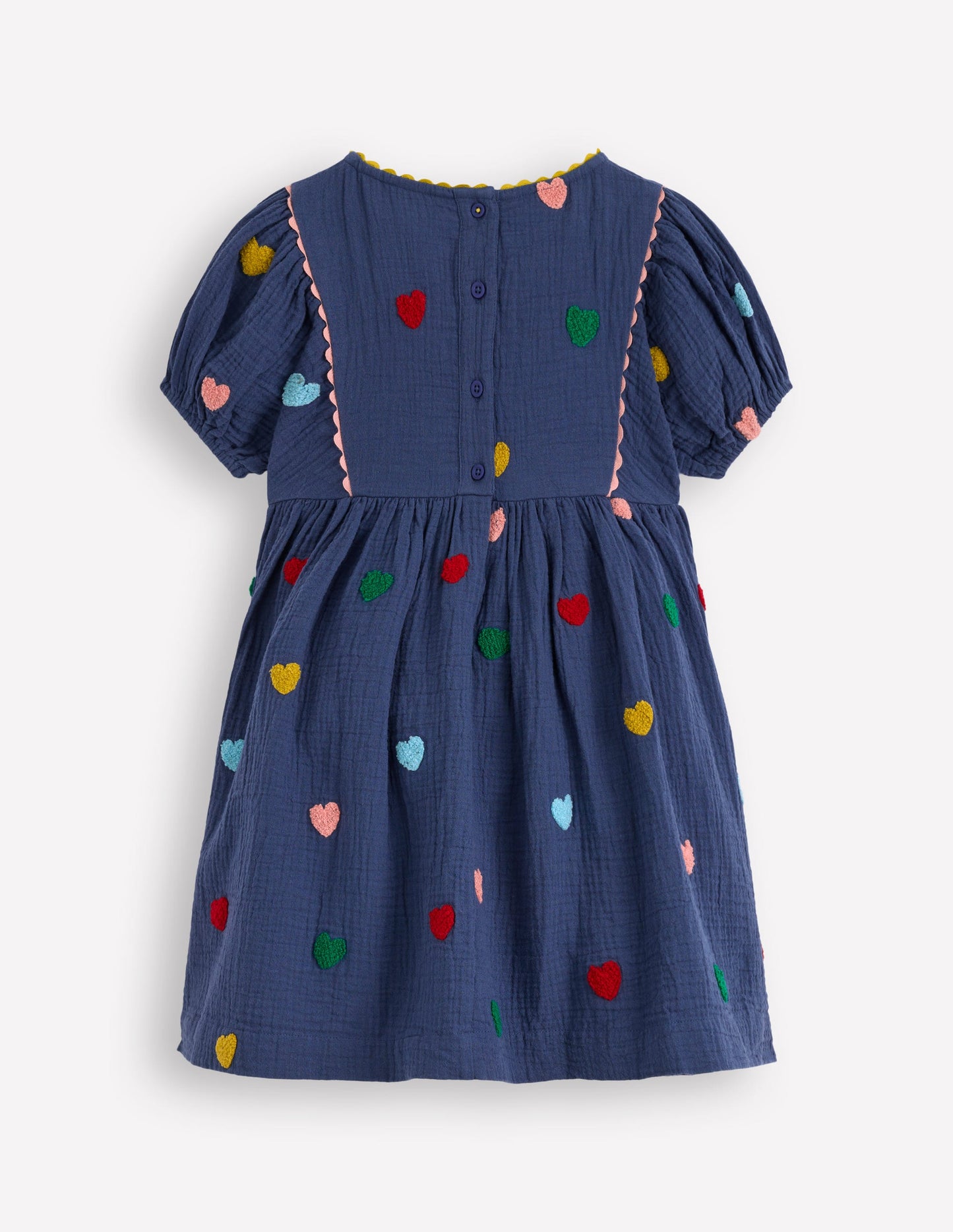 Doppeltuch-Kleid mit Puffärmeln-Steuerbordblau Herzen