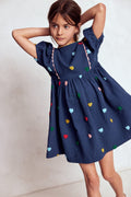 Doppeltuch-Kleid mit Puffärmeln-Steuerbordblau Herzen