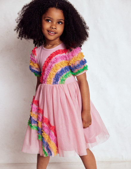 Neues Jersey-Tüllkleid mit Logo-Zephyr Regenbogen