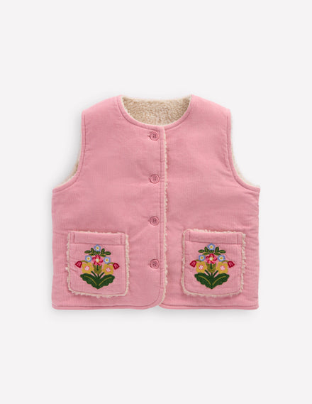 Veste sans manches en velours côtelé-Rose vintage