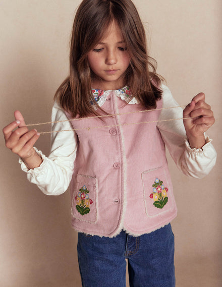 Veste sans manches en velours côtelé-Rose vintage