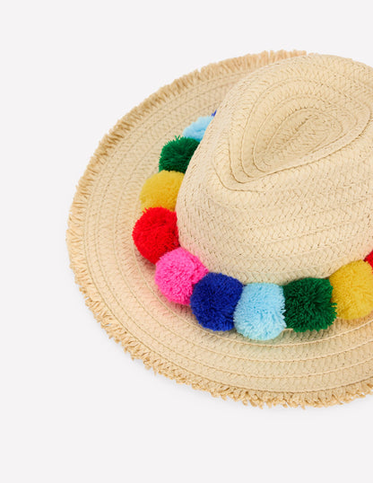 Chapeau de paille-Pompons multi