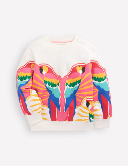 Lockeres Sweatshirt mit Druck-Bunt Papagei