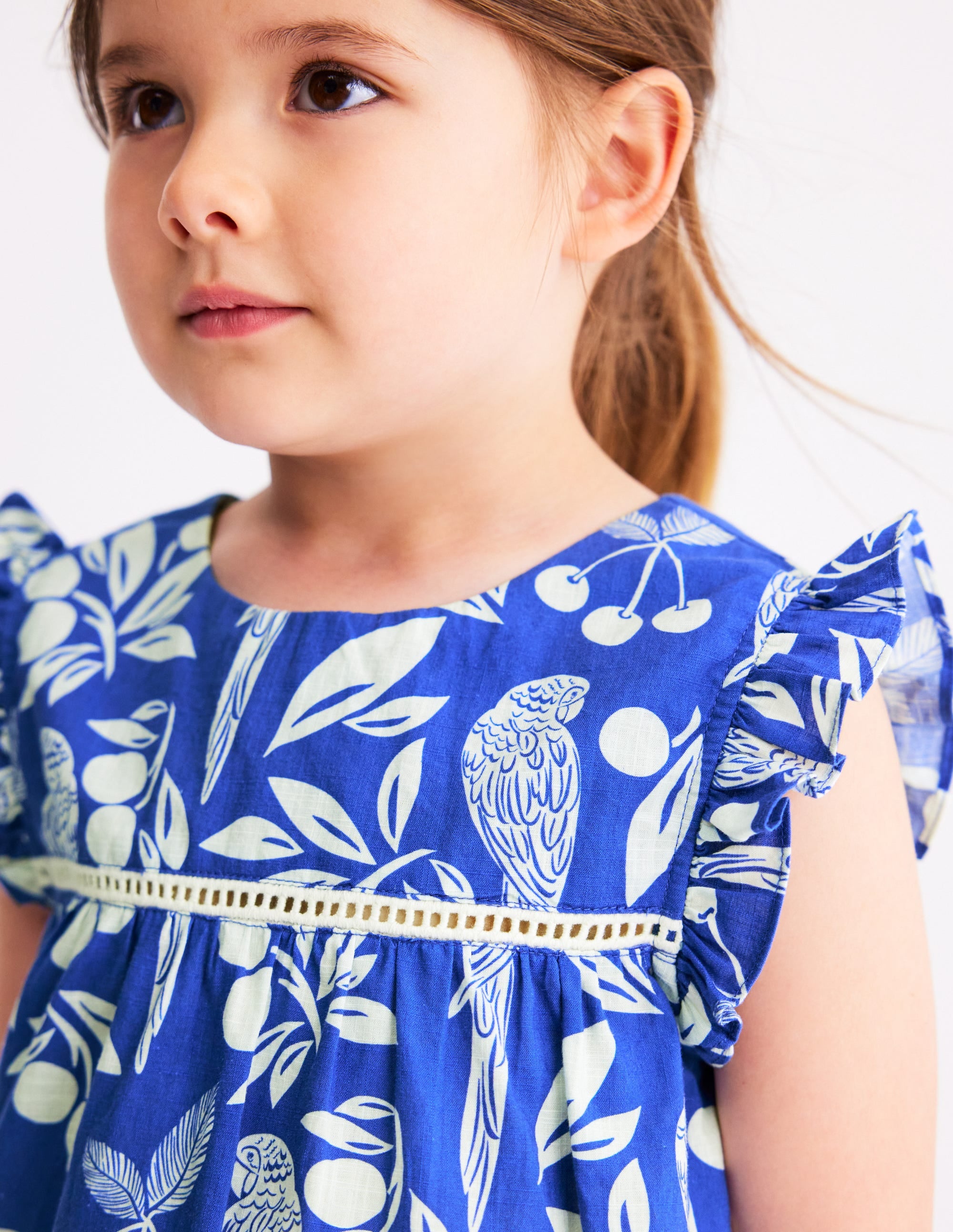 Celia Woven Holiday Dress-Bright Blue Parrot Palm - Image 3
