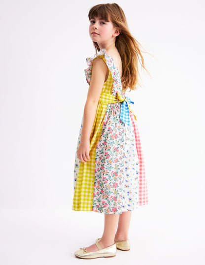 Midikleid mit Schleife am Rücken-Patchwork-Blumen