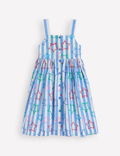 Robe Remy boutonnée-Étoiles bleu plume de paon
