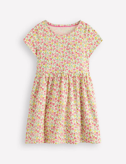 Lustiges Jerseykleid mit Herztasche-Bunt Sommer Blumenbeet