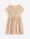 Lustiges Jerseykleid mit Herztasche-Bunt Sommer Blumenbeet
