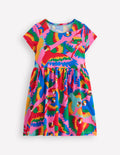 Heart Pocket Fun Jersey Dress-Multi Rainbow Parrot