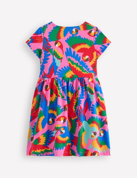 Lustiges Jerseykleid mit Herztasche-Bunt Regenbogen Papagei