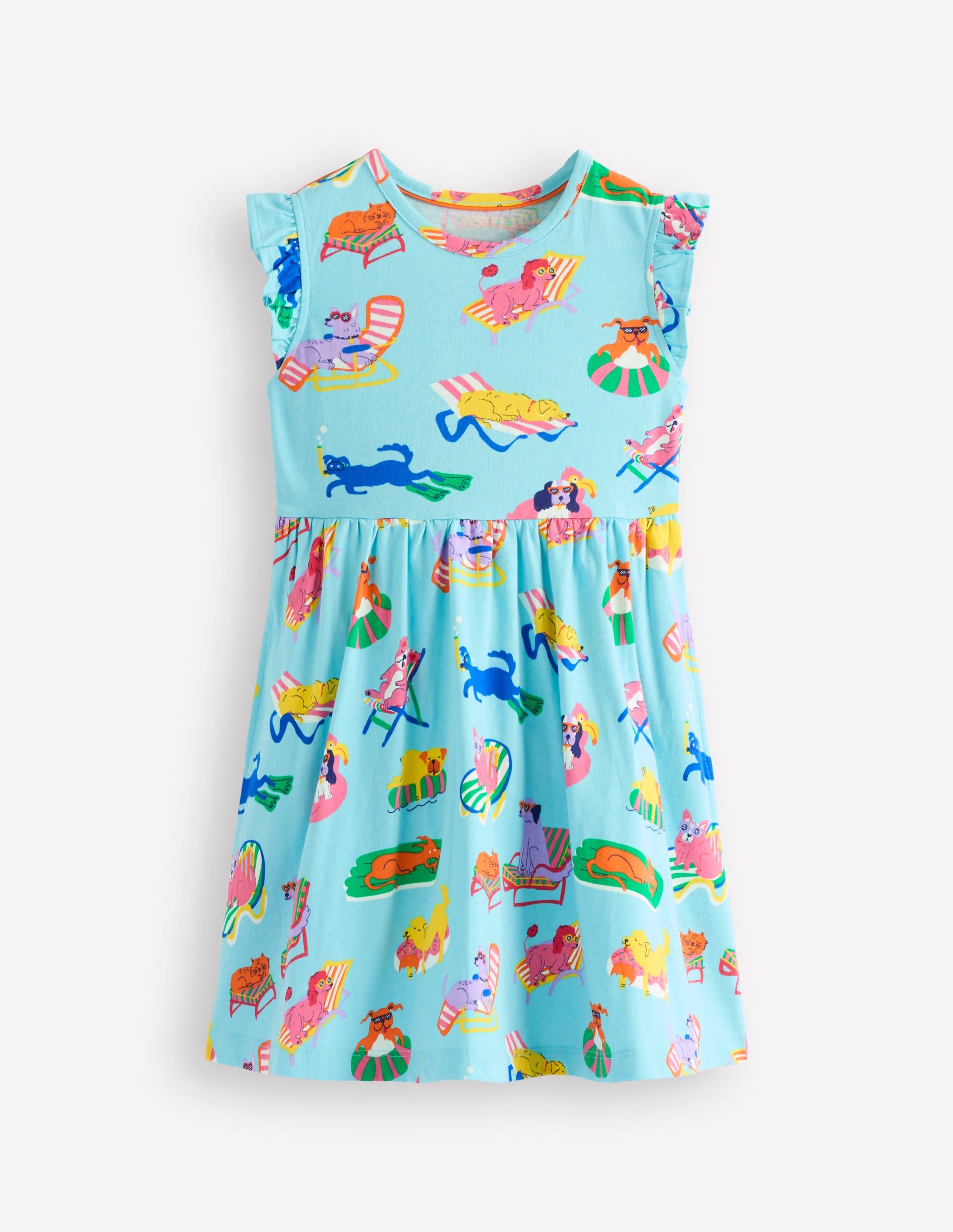 Robe Posie à manches volantées-Animaux au bord de la piscine plage de la Barbade - Image 4