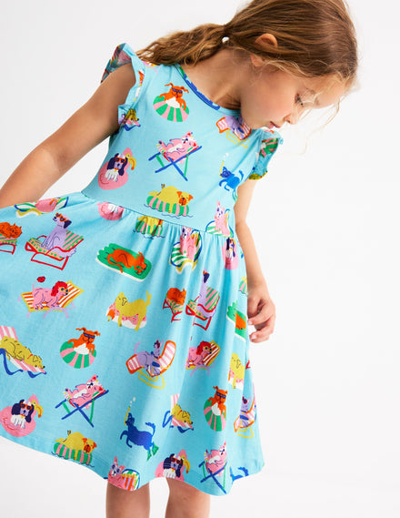 Posie Kleid mit Rüschenärmeln-Strand von Barbados Haustiere am Pool