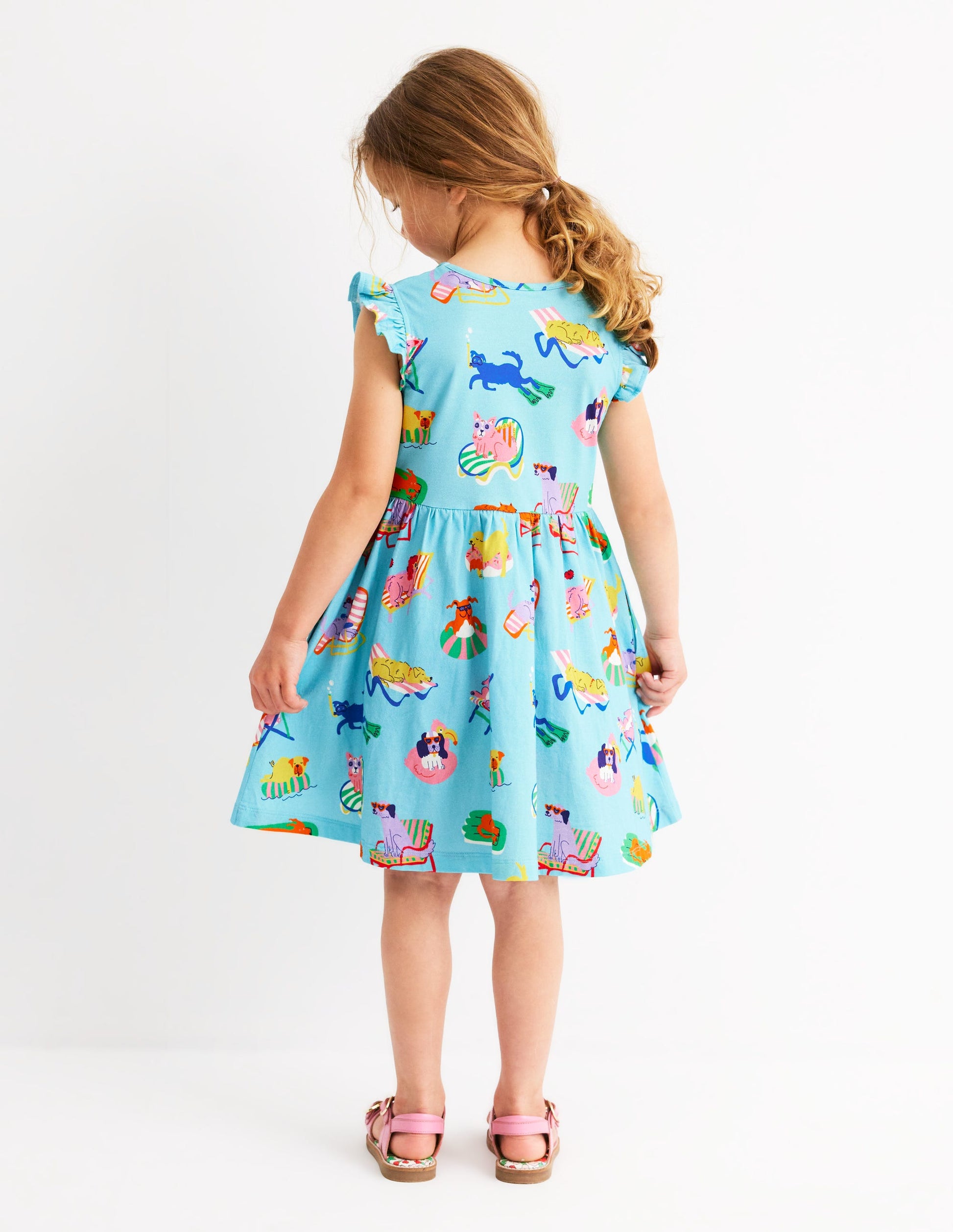 Posie Kleid mit Rüschenärmeln-Strand von Barbados Haustiere am Pool-3