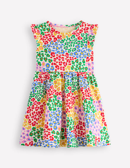 Posie Kleid mit Rüschenärmeln-Bunt, Regenbogenfarbenes Leopardenmuster