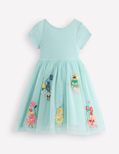Ami Tüllkleid mit Applikationen-Minzblau Blumenelfen