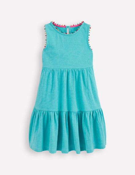 Ali Jerseykleid mit Bommelbesatz-Karibikblau