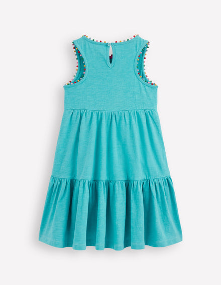 Ali Jerseykleid mit Bommelbesatz-Karibikblau