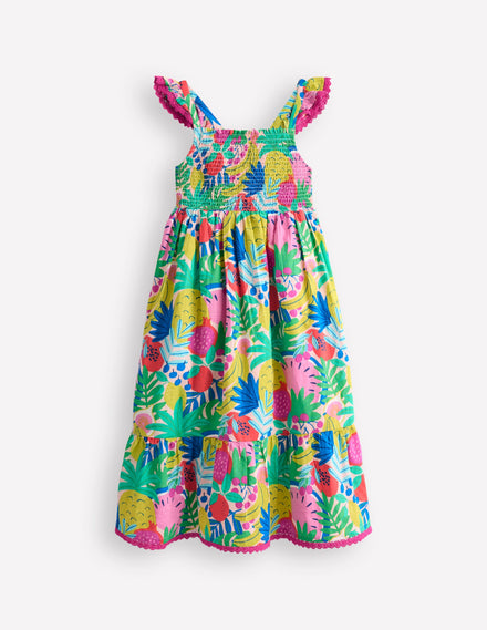 Luella Maxi-Sommerkleid mit Rüschen-Bunt, Tropische Früchte