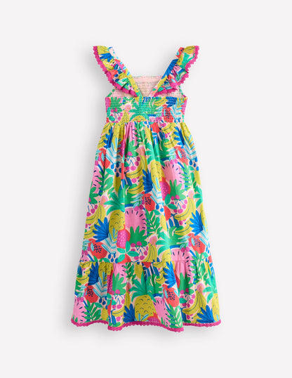 Luella Maxi-Sommerkleid mit Rüschen-Bunt, Tropische Früchte
