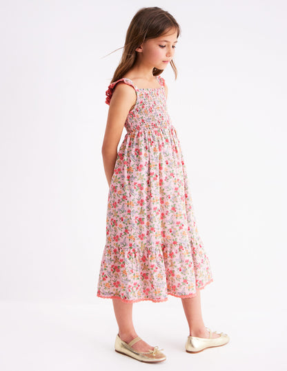 Luella Maxi-Sommerkleid mit Rüschen-Kreiderosa Garten-Blümchen