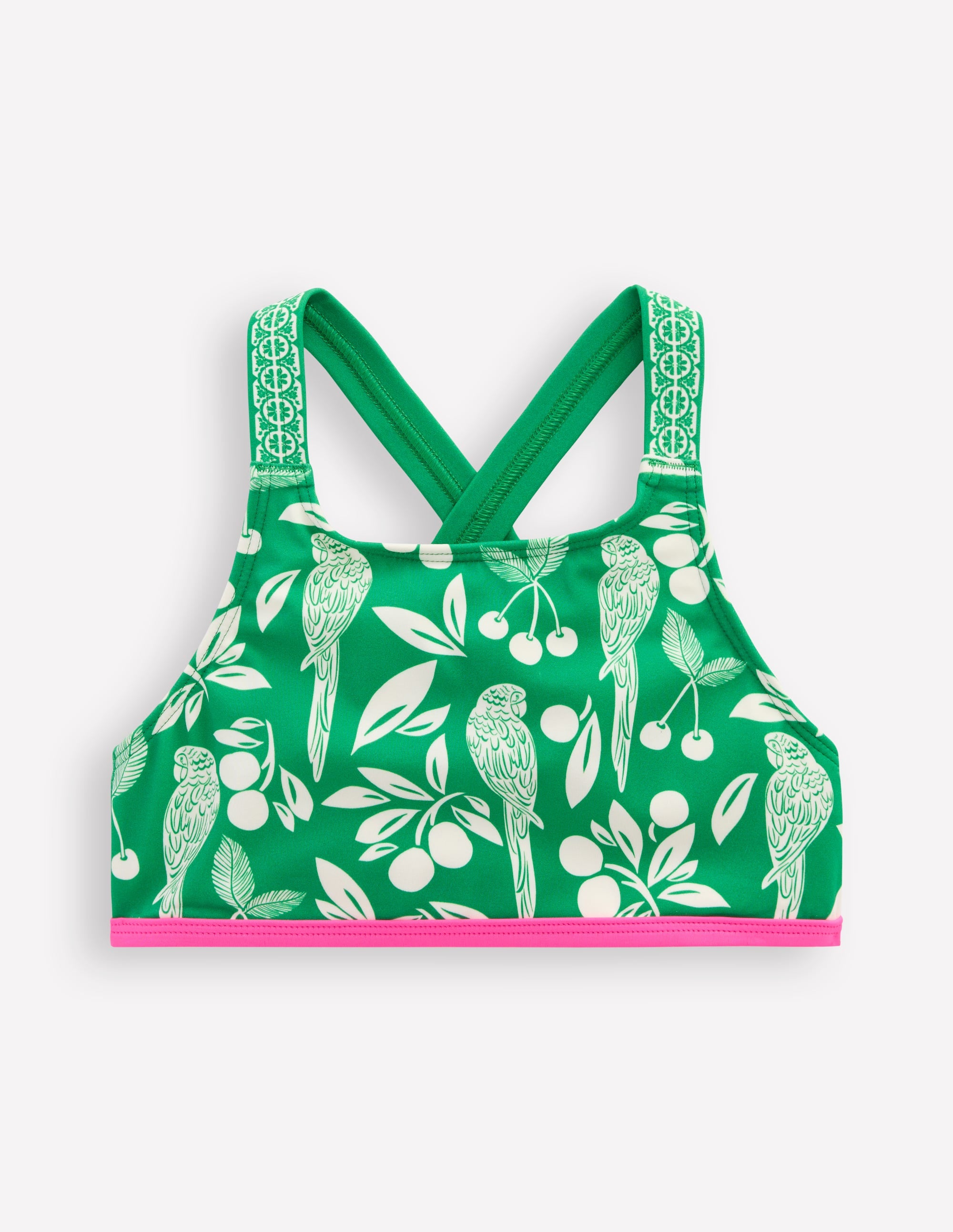 Bikinioberteil mit überkreuzter Rückseite-Smaragdgrün Papagei Palme - Image 1