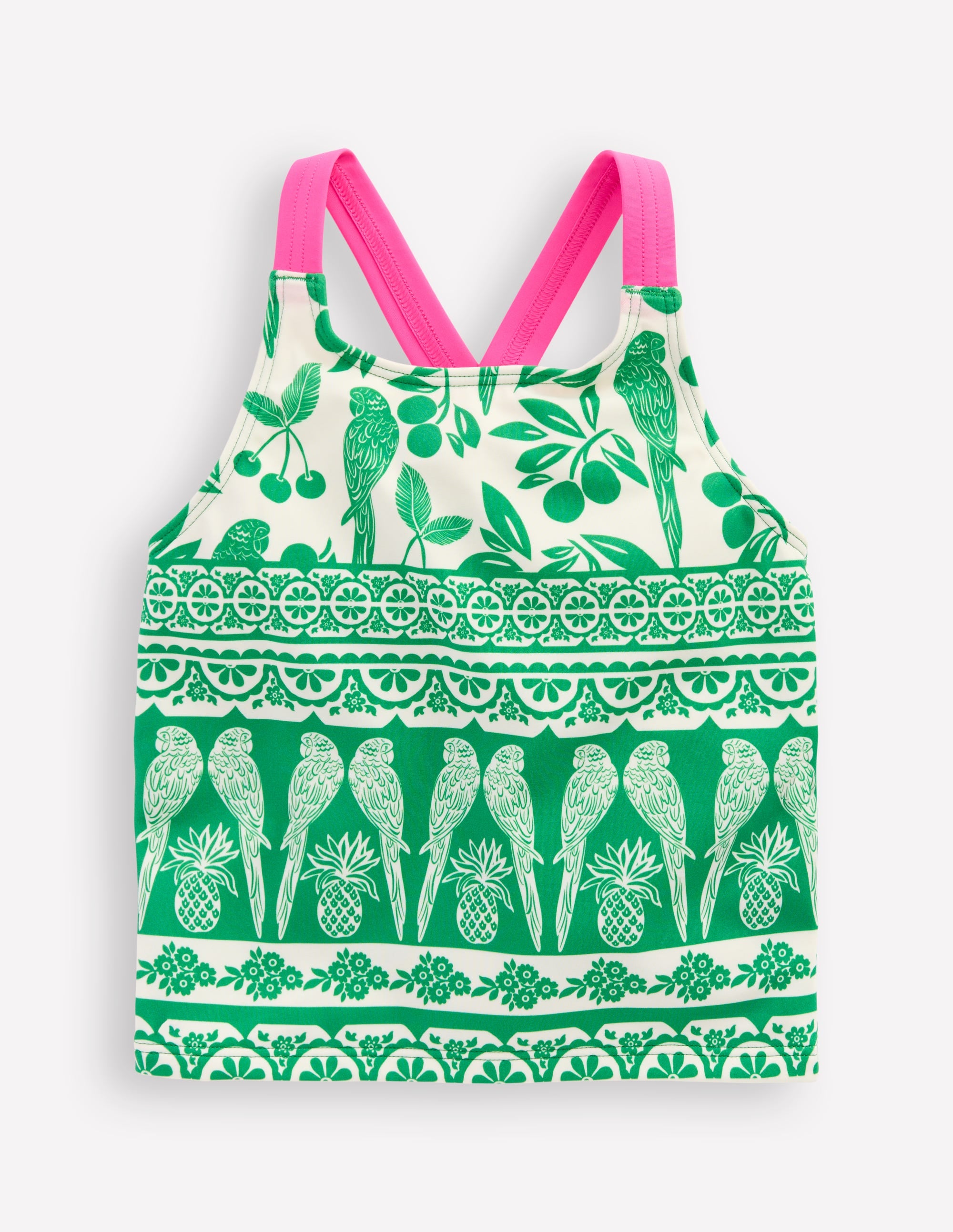 Tankini-Oberteil mit gekreuzten Rückenträgern-Smaragdgrün Papagei Palme - Image 1