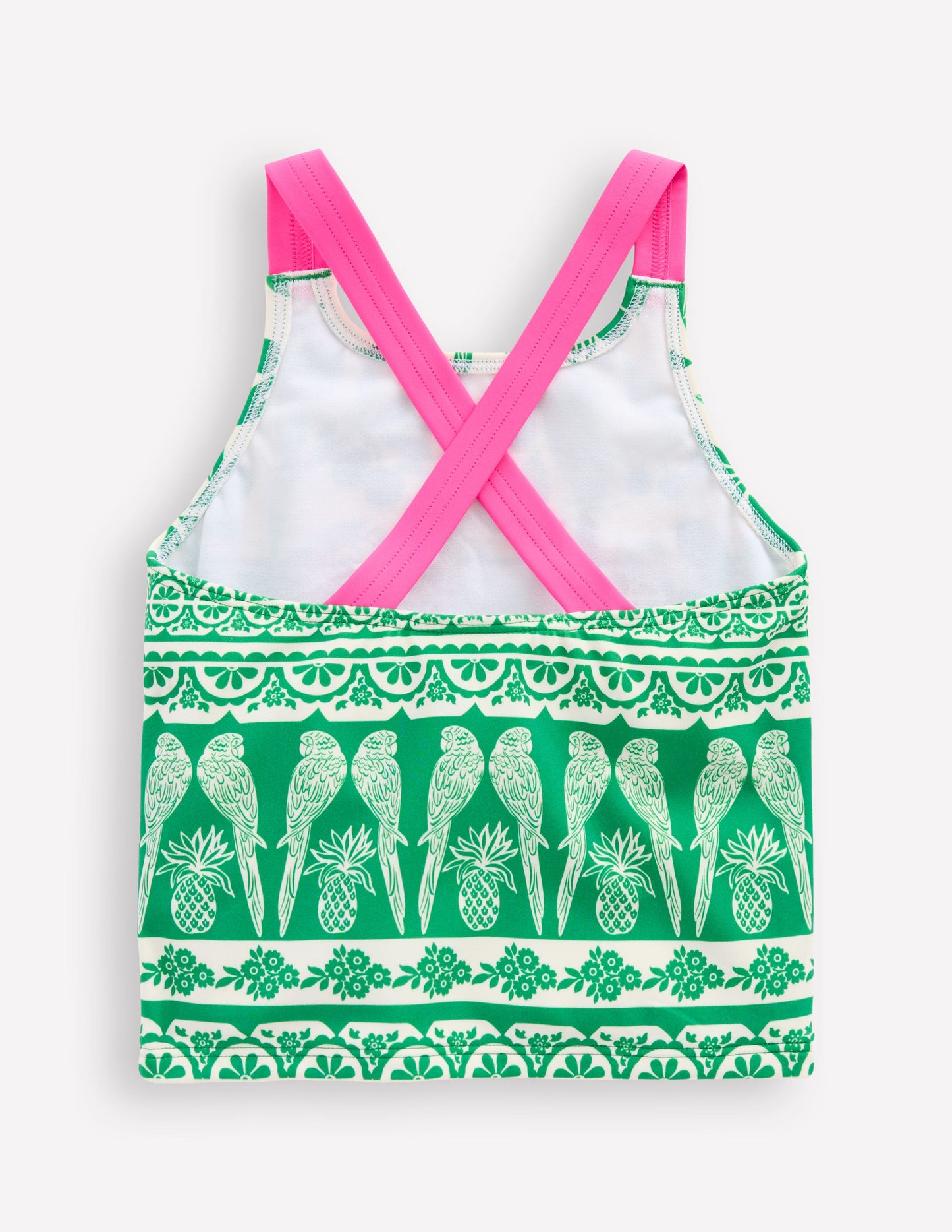 Tankini-Oberteil mit gekreuzten Rückenträgern-Smaragdgrün Papagei Palme