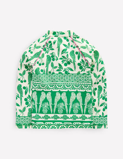 Gemustertes Badeshirt mit UV-Schutz-Smaragdgrün Papagei Palme