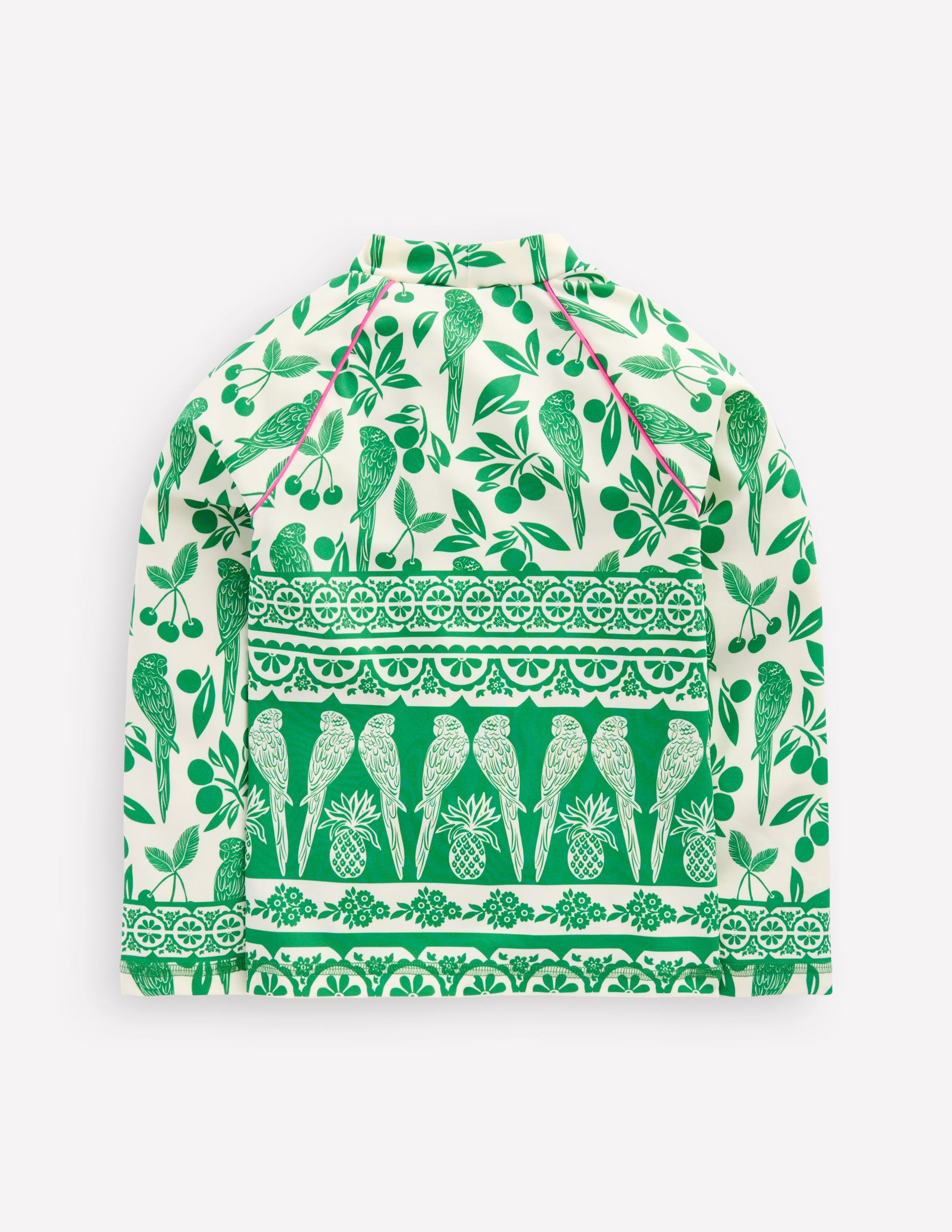 Gemustertes Badeshirt mit UV-Schutz-Smaragdgrün Papagei Palme-2
