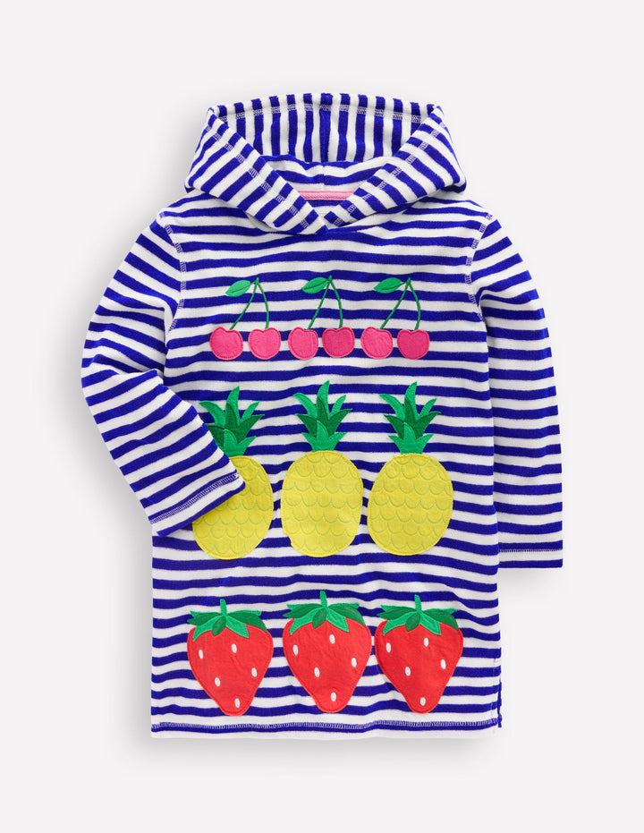 Mara Frottee-Badeponcho-Leuchtendes Blau Obst Streifen