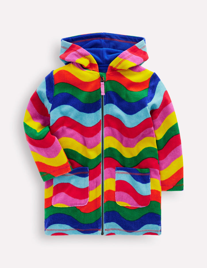 Romie Frottee-Badeponcho mit Reißverschluss-Bunt Wellen Streifen