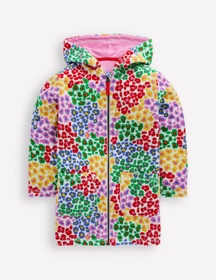Romie Frottee-Badeponcho mit Reißverschluss-Bunt, Regenbogenfarbenes Leopardenmuster