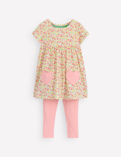 Ensemble avec tunique à manches courtes imprimée-Motif Summer Flowerbed multi-1
