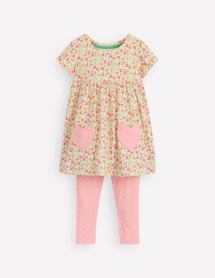 Ensemble avec tunique à manches courtes imprimée-Motif Summer Flowerbed multi